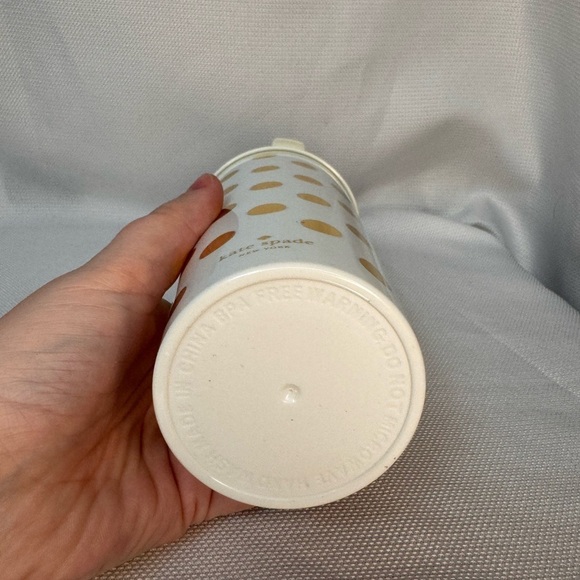 Kate Spade White & Gold Polka Dot 16 oz Coffee Cup/Tumbler EUC - Picture 3 of 6